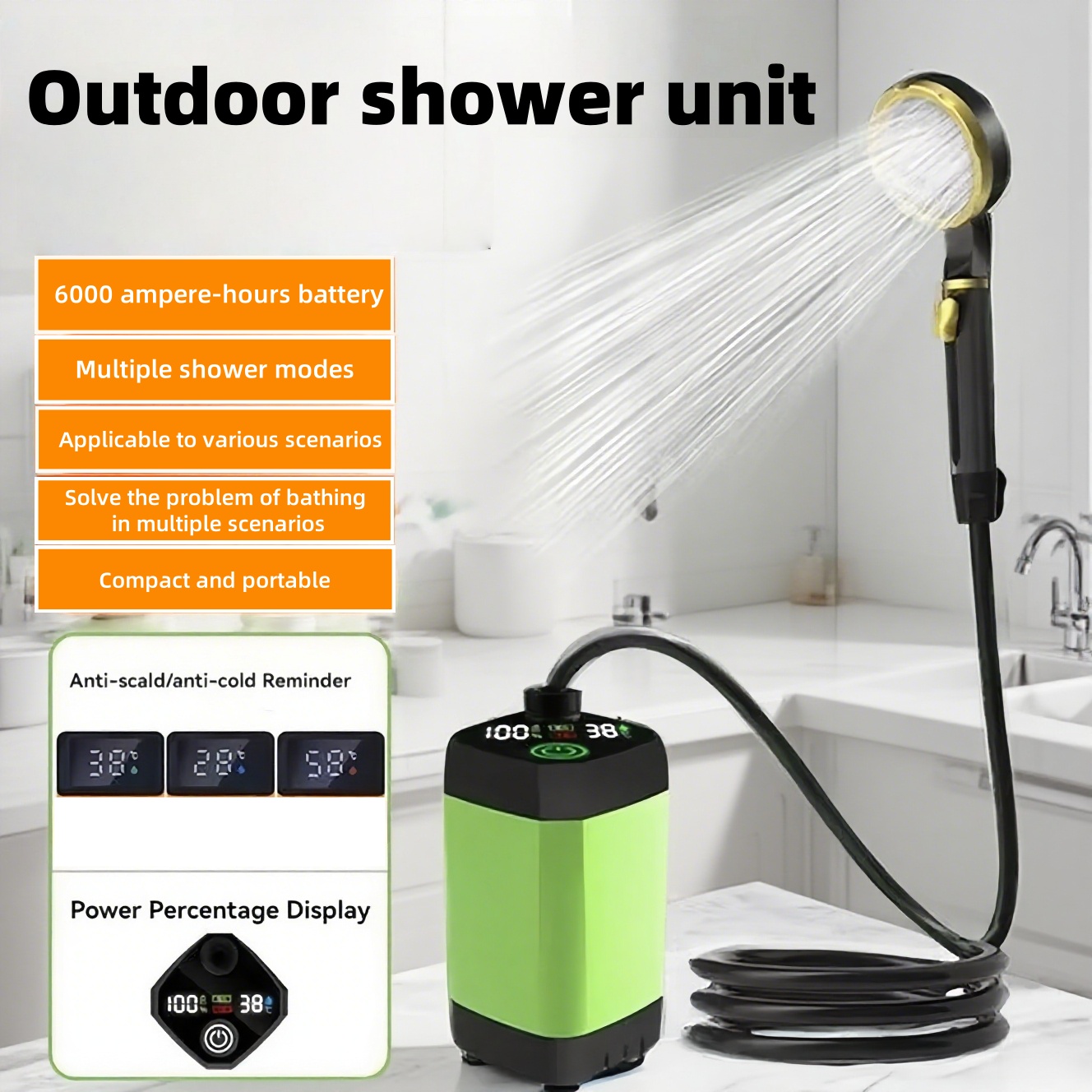 Battery Outdoor Camping - وحدة استحمام كهربائية محمولة للاستخدام الخارجي،